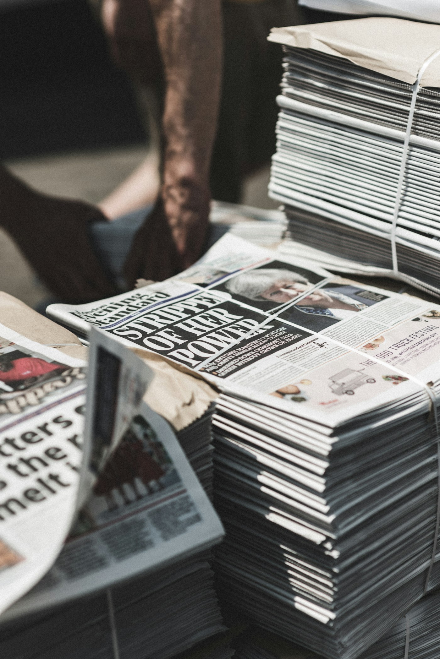 Stack of printed newspapers